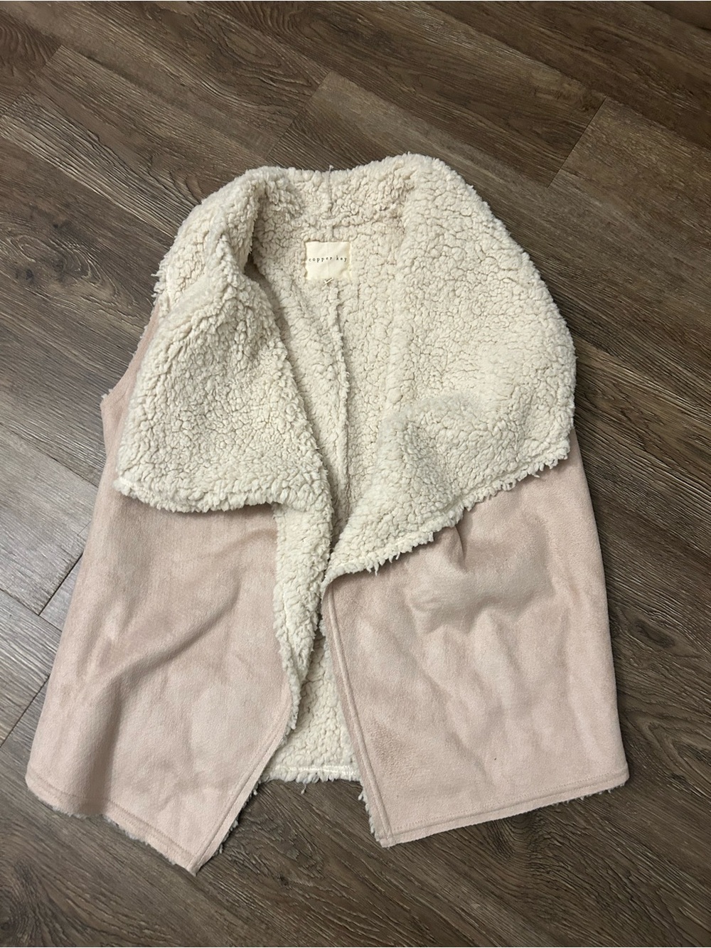 Copper Key Cream & Blush Faux Shearling Open-Front Vest